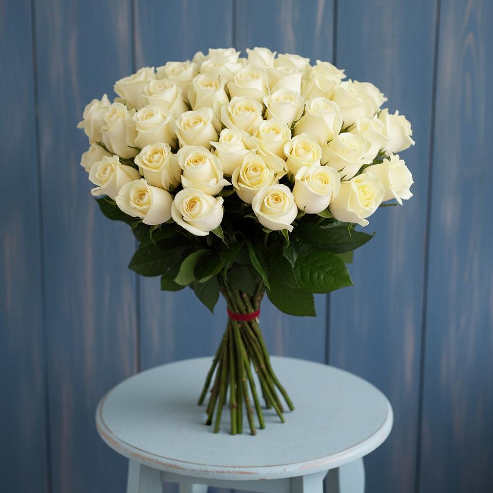 Букет 51 Белая роза Эдлесс Лав в Гатлукае