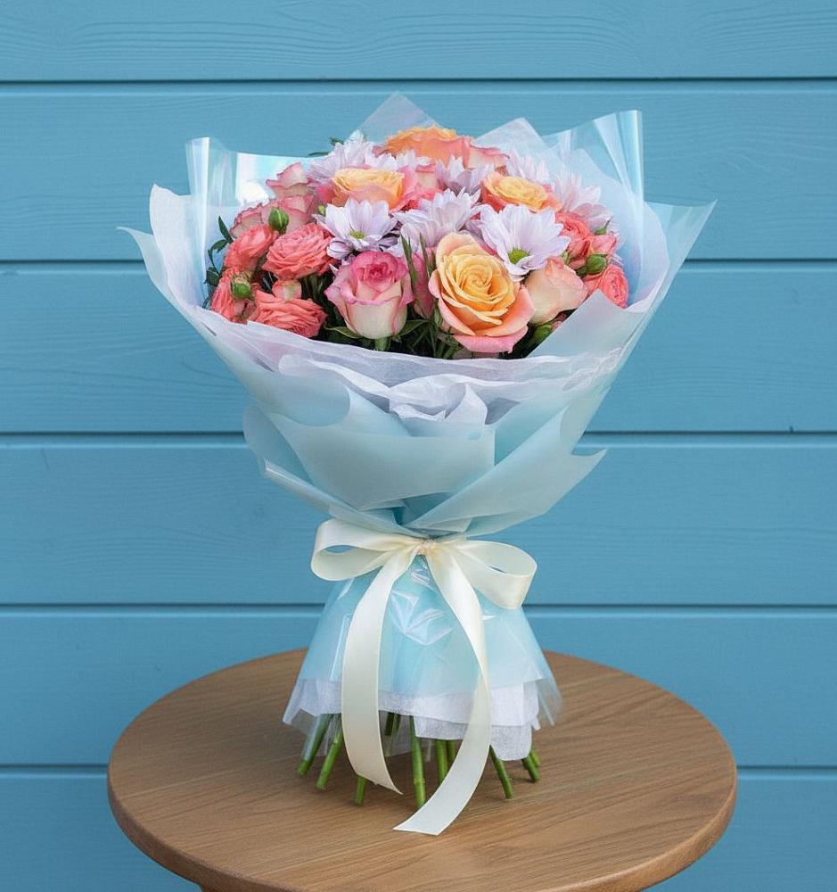 Букет цветов из: Хризантемы и Розы в Гатлукае